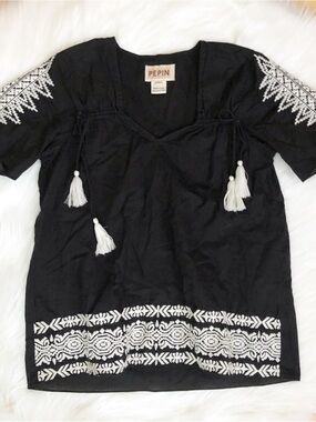 Anthropologie‎ Pepin Embroidered Cotton Top With Tassels XS
